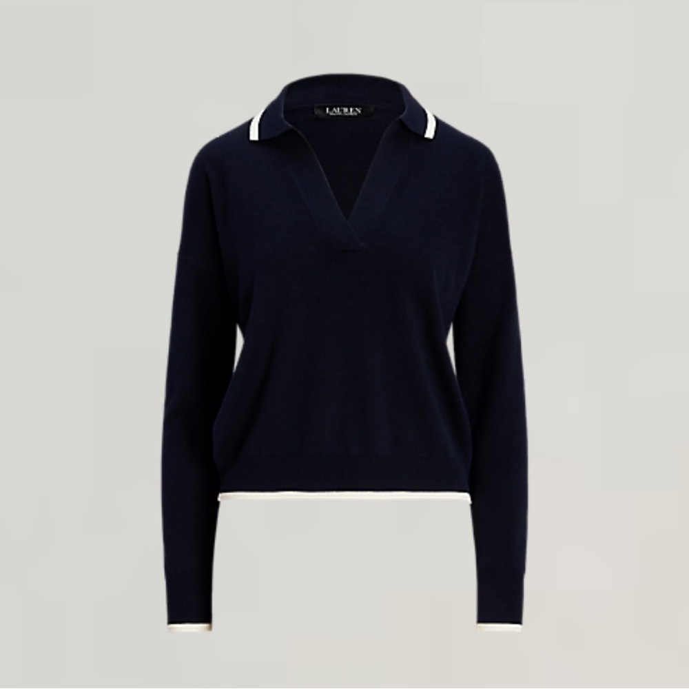 Lauren by Ralph Lauren Two-Tone Cotton-Blend Polo Sweater